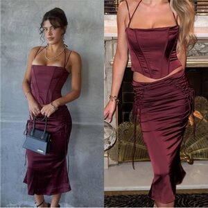 HOUSE OF CB 'Chantelle'‎ Wine Satin Corset NWOT size XS